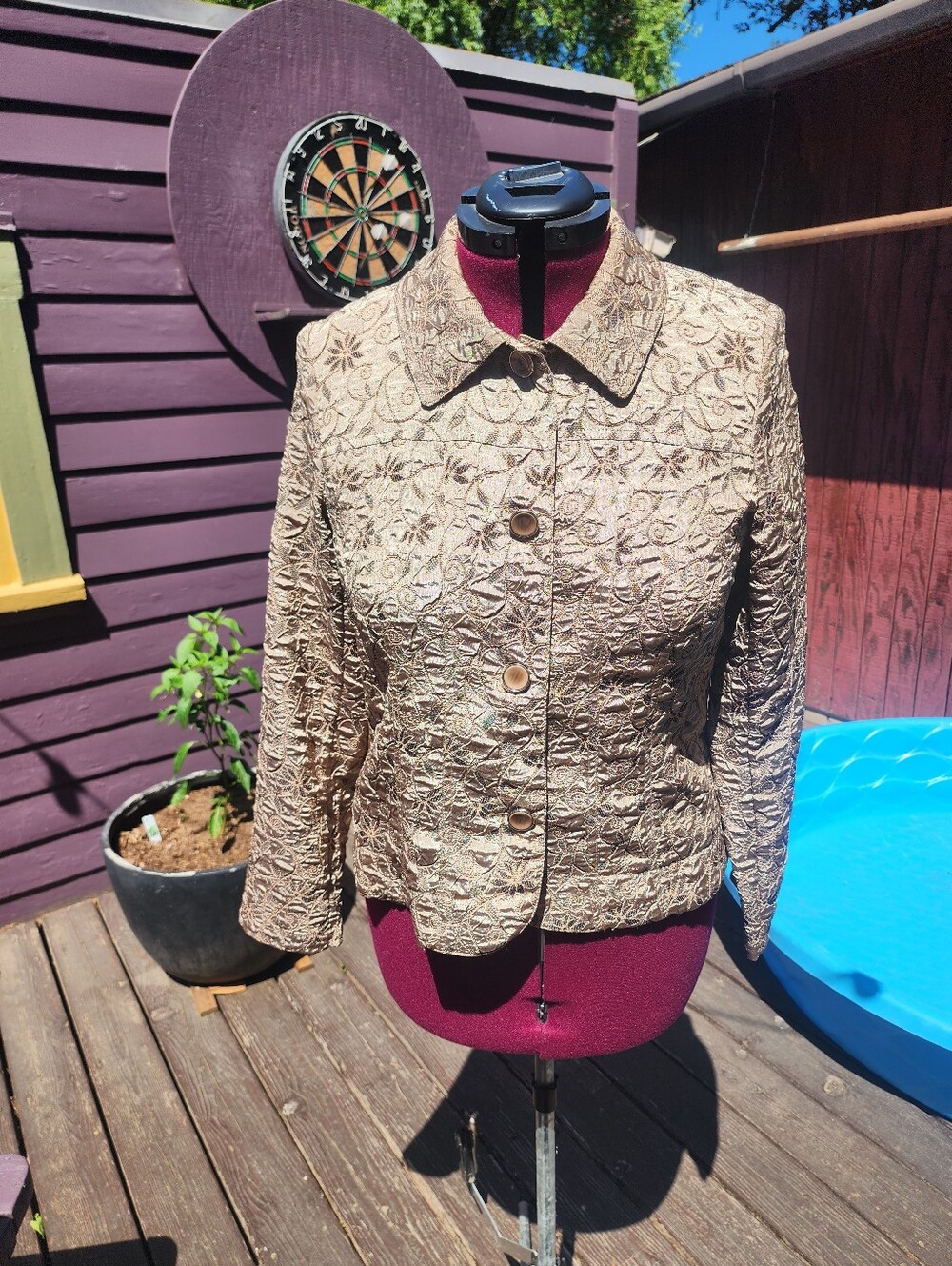 erin london Gold Embroidered Button-Front Jacket